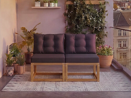 K&eacute;t&uuml;l&eacute;ses modul&aacute;ris fa kanap&eacute; s&ouml;t&eacute;tsz&uuml;rke p&aacute;rn&aacute;kkal erk&eacute;lyen, cserepesvir&aacute;gokkal k&ouml;r&uuml;lv&eacute;ve, h&aacute;tt&eacute;rben v&aacute;rosk&eacute;ppel