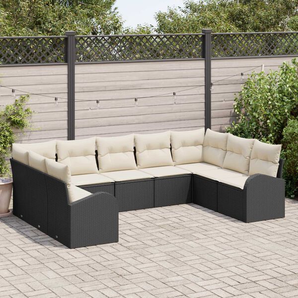 vidaXL Kanap&eacute; Szett p&aacute;rn&aacute;val 9 pcs Fekete Poly Rattan