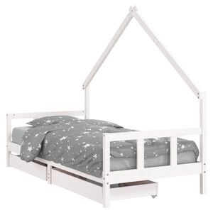 vidaXL feh&eacute;r t&ouml;m&ouml;r fenyőfa gyerek&aacute;gy keret fi&oacute;kkal 90x190 cm