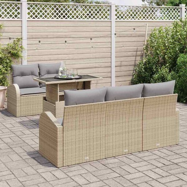 vidaXL Kerti Kanap&eacute; Szett p&aacute;rn&aacute;val p&aacute;rn&aacute;val 6 pcs B&eacute;zs Poly Rattan