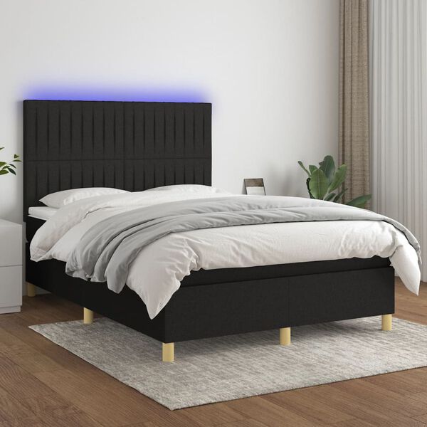 vidaXL fekete sz&ouml;vet rug&oacute;s &eacute;s LED-es &aacute;gy matraccal 140x190 cm