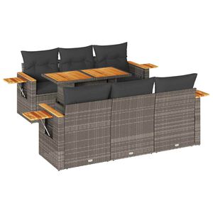 vidaXL 7 r&eacute;szes sz&uuml;rke polyrattan ak&aacute;cfa kerti &uuml;lőgarnit&uacute;ra p&aacute;rn&aacute;kkal