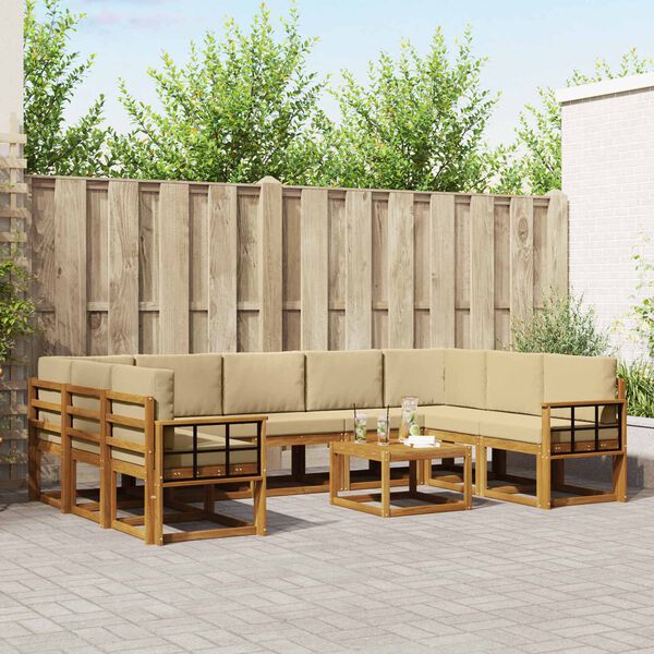 vidaXL K&uuml;lt&eacute;ri kanap&eacute; szett p&aacute;rn&aacute;val 10 pcs Term&eacute;szetes &eacute;s b&eacute;zs