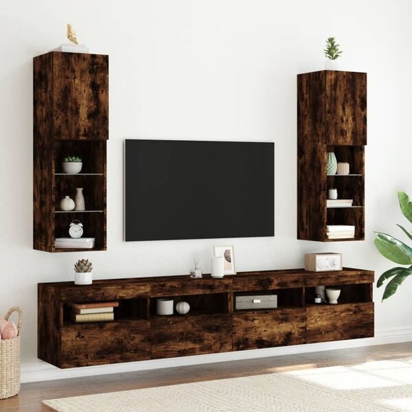 vidaXL füstös tölgy színű TV-szekrény LED-lámpákkal 30,5 x 30 x 102 cm