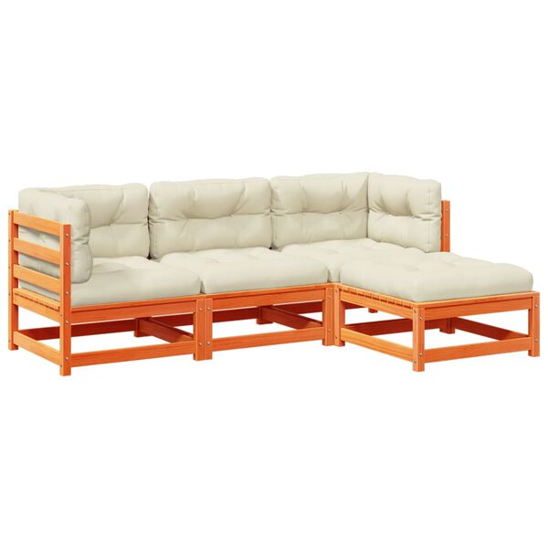 vidaXL 4 r&eacute;szes viaszbarna t&ouml;m&ouml;r fenyőfa kerti &uuml;lőgarnit&uacute;ra p&aacute;rn&aacute;val