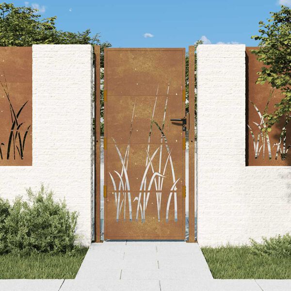 vidaXL Corten acél kerti kapu 100x200 cm, fűmintás