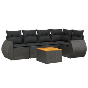 vidaXL 6 r&eacute;szes fekete polyrattan kerti &uuml;lőgarnit&uacute;ra p&aacute;rn&aacute;kkal