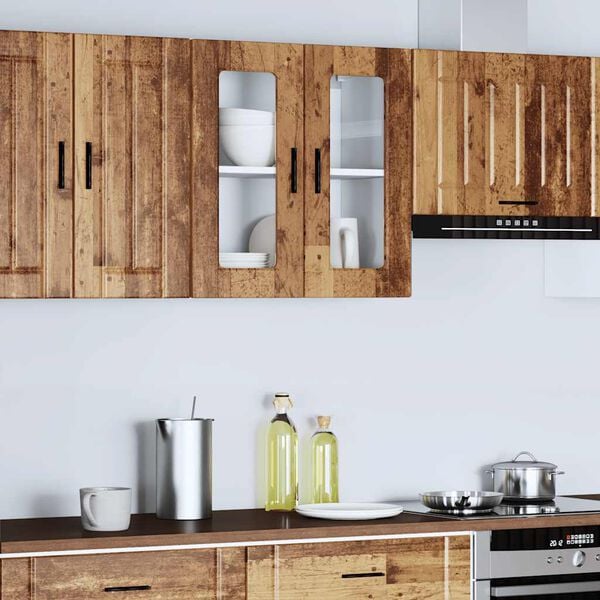 vidaXL Konyhai fali szekr&eacute;ny &uuml;vegajt&oacute;val "Porto" R&eacute;gi fa