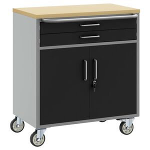 vidaXL Trolley Rolling Workbench Fekete &eacute;s Sz&uuml;rke 75 x 45 x 85 cm