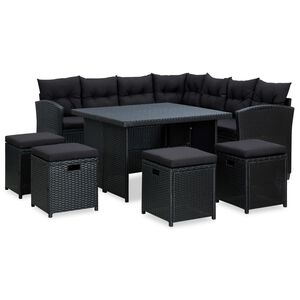vidaXL 6 r&eacute;szes fekete polyrattan kerti b&uacute;torszett p&aacute;rn&aacute;kkal