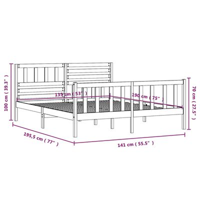 vidaXL szürke tömör fa ágykeret 135 x 190 cm (Double)
