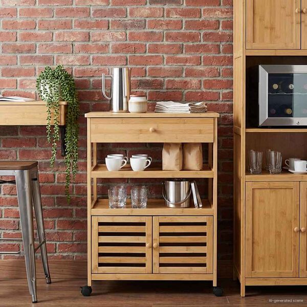 vidaXL Konyhai Kocsi Kerekekkel Term&eacute;szetes 59,5 x 36 x 82 cm Bambusz