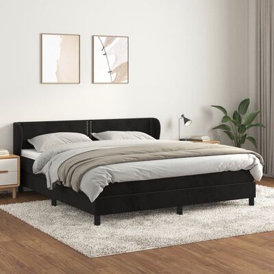 vidaXL fekete bársony rugós ágy matraccal 160x200 cm