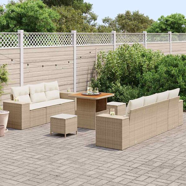 vidaXL Kerti Kanapé Szett párnával 10 pcs Beige és krém Poly Rattan
