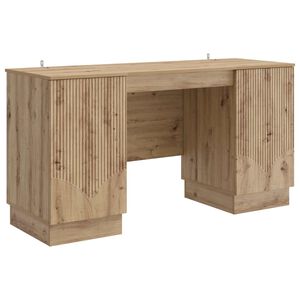 vidaXL Asztal polcokkal K&eacute;zműves T&ouml;lgy 142,5 x 50 x 75 cm Szerelt Fa