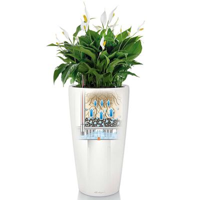 LECHUZA Rondo 40 ALL-IN-ONE 15740 magasfényű fehér virágtartó