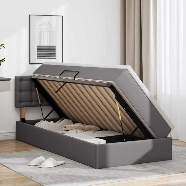 vidaXL &Aacute;gy t&aacute;rol&oacute;val &eacute;s matraccal matracmal Sz&uuml;rke 90 x 200 cm Műbőr