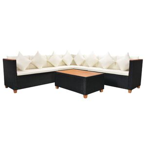 vidaXL 5-r&eacute;szes fekete polyrattan kerti b&uacute;torszett p&aacute;rn&aacute;kkal