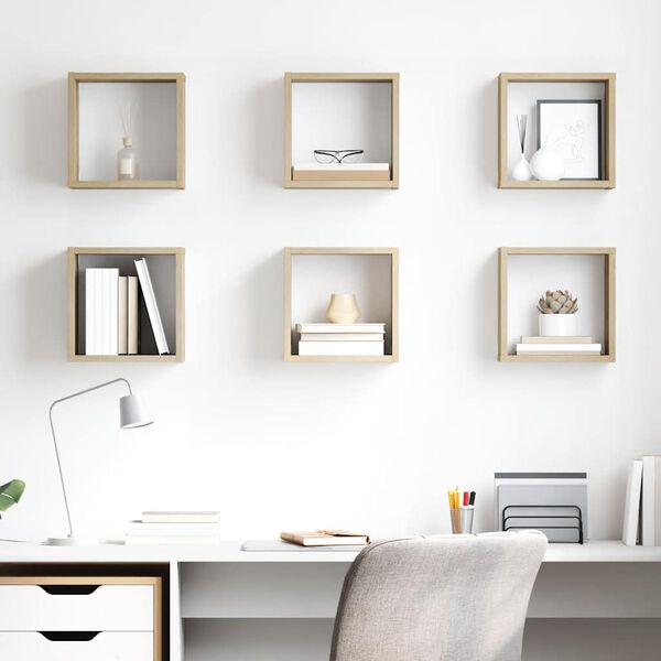 vidaXL 6 db sonoma-t&ouml;lgysz&iacute;nű forg&aacute;cslap fali kockapolc 26x15x26 cm