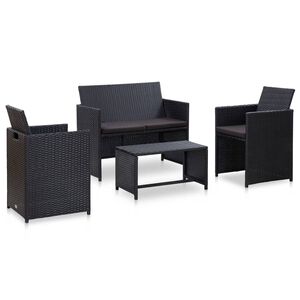 vidaXL 4 r&eacute;szes fekete polyrattan kerti pihenőgarnit&uacute;ra p&aacute;rn&aacute;kkal
