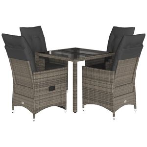 vidaXL 5 r&eacute;szes sz&uuml;rke polyrattan kerti &eacute;tkezőgarnit&uacute;ra p&aacute;rn&aacute;val