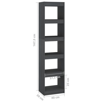 vidaXL szürke tömör fenyőfa könyvszekrény/térelválasztó 40x30x167,5 cm