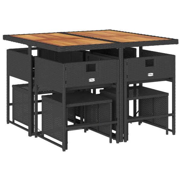 vidaXL 9 r&eacute;szes fekete polyrattan kerti &eacute;tkezőgarnit&uacute;ra p&aacute;rn&aacute;kkal