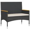 vidaXL 2 személyes fekete polyrattan kerti pad párnával és asztallal