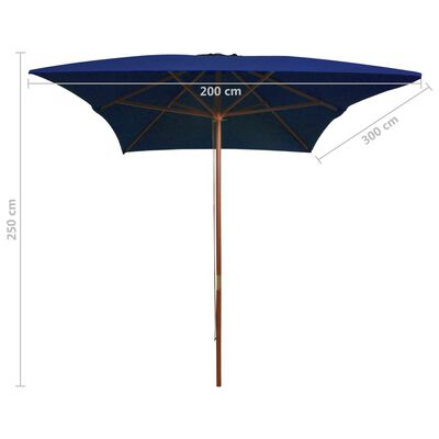 vidaXL kék kültéri napernyő farúddal 200 x 300 cm