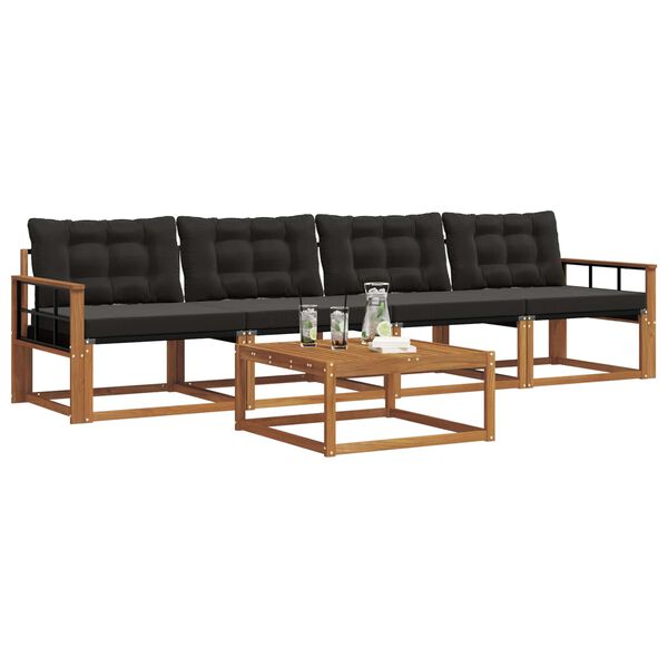 vidaXL K&uuml;lt&eacute;ri kanap&eacute; szett p&aacute;rn&aacute;val 5 pcs Term&eacute;szetes &eacute;s fekete