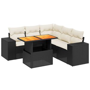 vidaXL 6 r&eacute;szes fekete polyrattan kerti &uuml;lőgarnit&uacute;ra p&aacute;rn&aacute;kkal