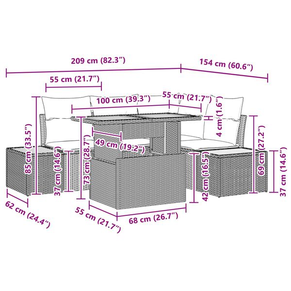 vidaXL Kerti Kanap&eacute; Szett t&aacute;rol&oacute;val 5 pcs Fekete Poli rattan