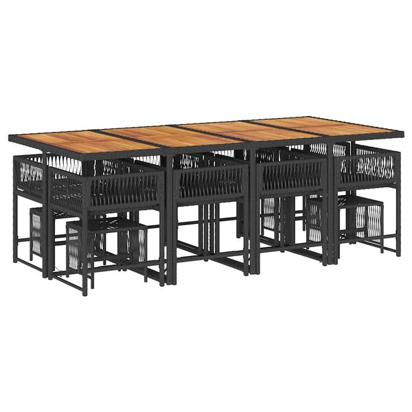 vidaXL 13 r&eacute;szes fekete polyrattan kerti &uuml;lőgarnit&uacute;ra p&aacute;rn&aacute;kkal