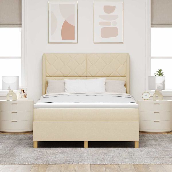 vidaXL Boxspring &aacute;gy matraccal S&ouml;t&eacute;tsz&uuml;rke 90x190 cm Sz&ouml;vet Kr&eacute;m