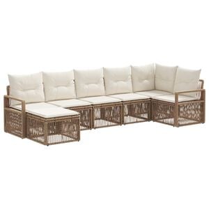 vidaXL Kerti Kanap&eacute; Szett 7 pcs B&eacute;zs polirattan
