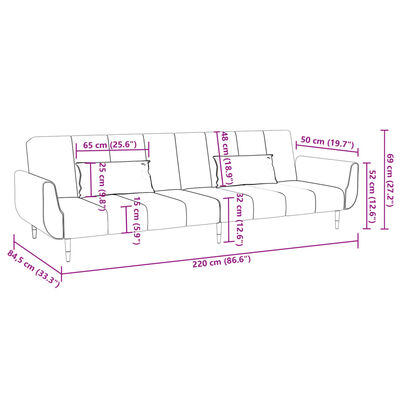 vidaXL kétszemélyes világosszürke bársony kanapéágy 2 párnával