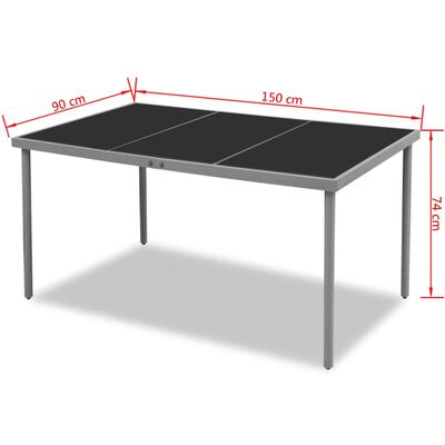 vidaXL fekete acél kerti asztal 150 x 90 x 74 cm