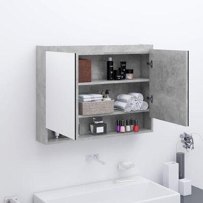 vidaXL betonszürke MDF tükrös fürdőszobaszekrény 80 x 15 x 60 cm