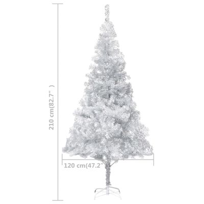vidaXL ezüstszínű PET megvilágított műkarácsonyfa állvánnyal 210 cm