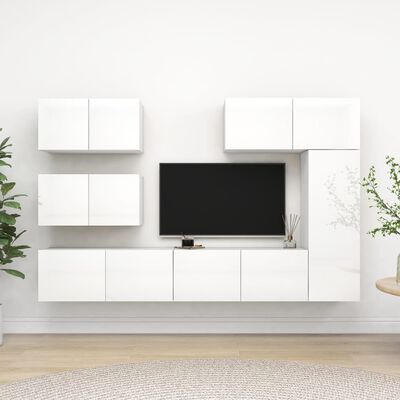 vidaXL 6 részes magasfényű fehér forgácslap TV-szekrényszett
