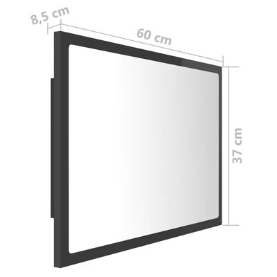 vidaXL magasfényű szürke akril LED-es fürdőszobatükör 60x8,5x37 cm