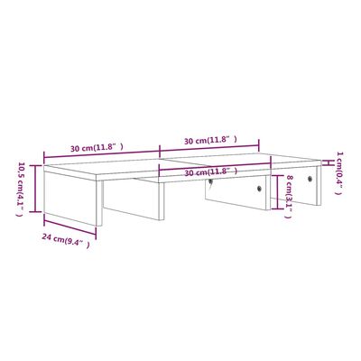 vidaXL szürke tömör fenyőfa monitorállvány 60x24x10,5 cm