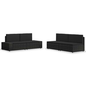 vidaXL 4 r&eacute;szes fekete polyrattan kerti &uuml;lőgarnit&uacute;ra
