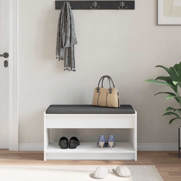 vidaXL Előt&eacute;r pad p&aacute;rn&aacute;val Feh&eacute;r 83 x 38 x 45 cm Műanyag Fa &eacute;s Sz&ouml;vet