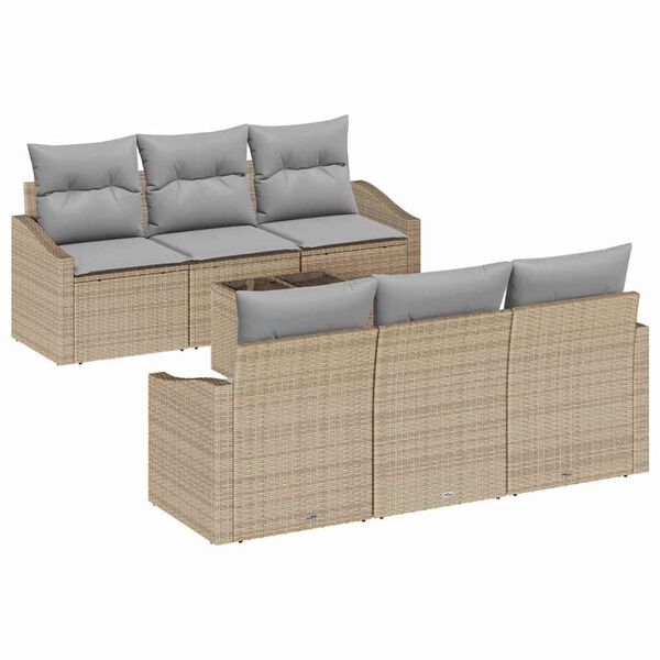 vidaXL Kanapé Szett párnával 7 pcs Beige és Világosszürke polirattan
