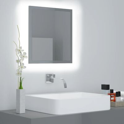 vidaXL magasfényű szürke akril LED-es fürdőszobatükör 40x8,5x37cm