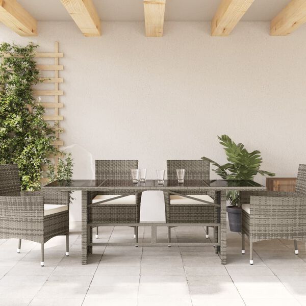 vidaXL szürke polyrattan üveglapos kerti asztal 190 x 80 x 75 cm