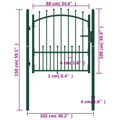 vidaXL zöld acél kerítéskapu cövekekkel 100 x 100 cm