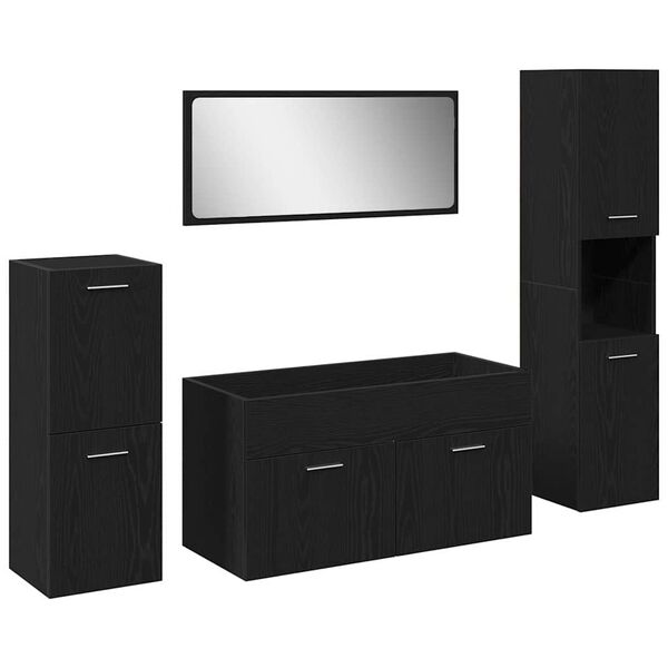 vidaXL F&uuml;rdőszoba b&uacute;tor szett t&aacute;rol&oacute;val 4 pcs Fekete t&ouml;lgy Faanyag