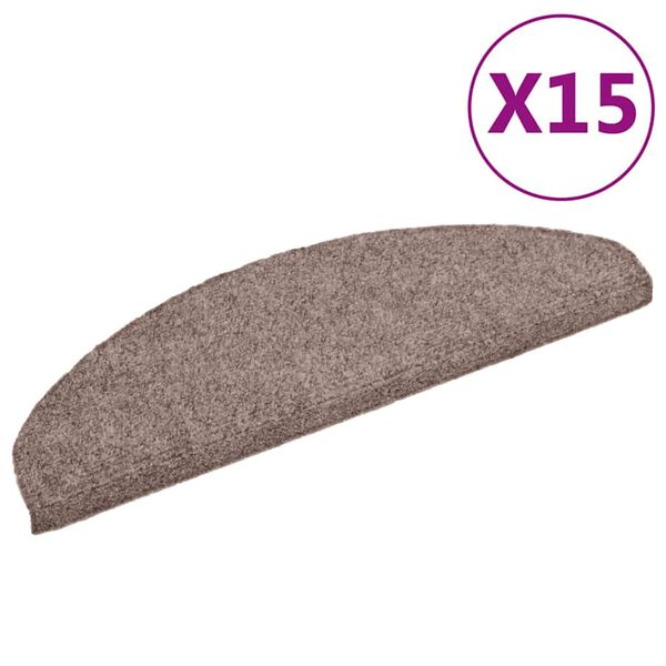 vidaXL 15 db &ouml;ntapad&oacute;s l&eacute;pcsőszőnyeg 65 x 21 x 4 cm vil&aacute;gosbarna f&eacute;lk&ouml;r alak&uacute; nagy